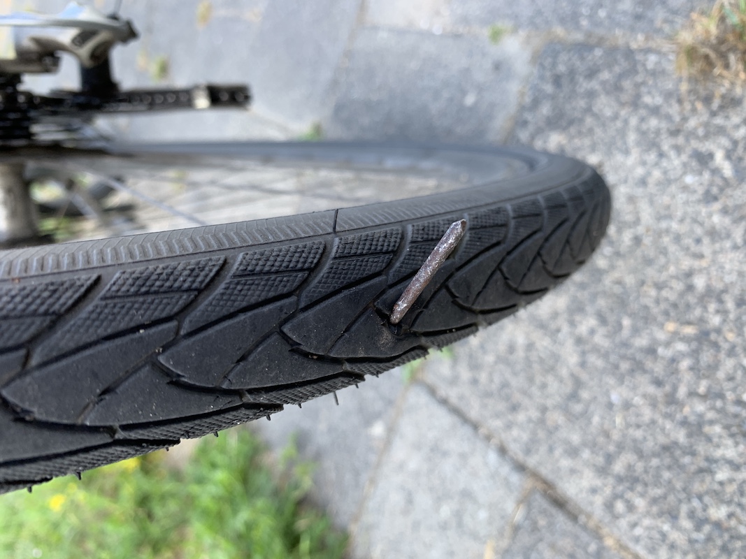 A nail is stuck in the tire